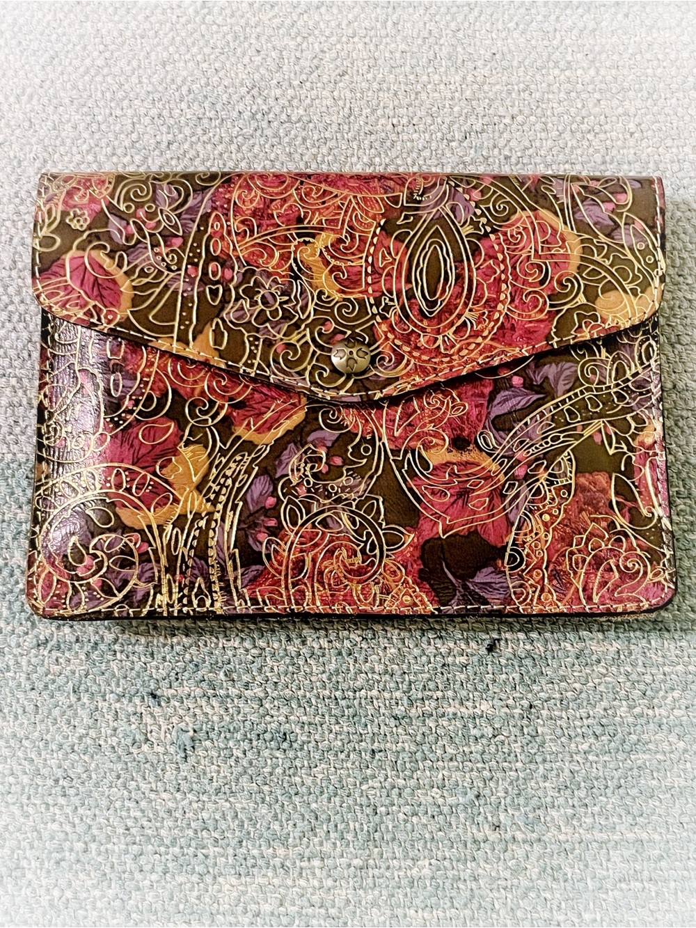 Patricia Nash Metallic Paisley Embossed Leather Envelope Clutch  9”x6.5”